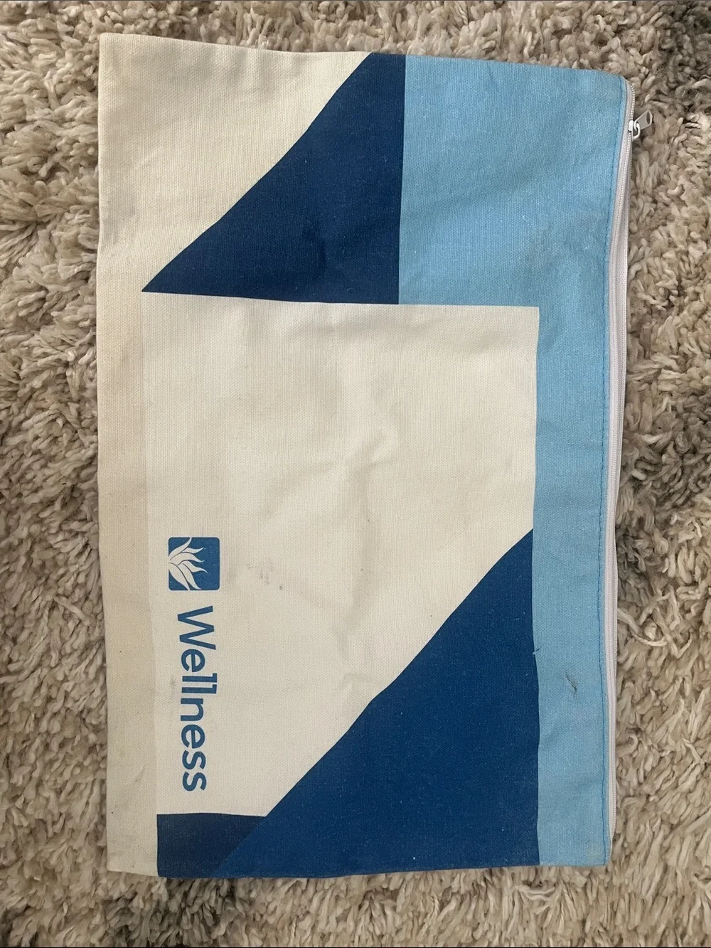 Wellness Canvas Zipper Pouch in Blue and Cream